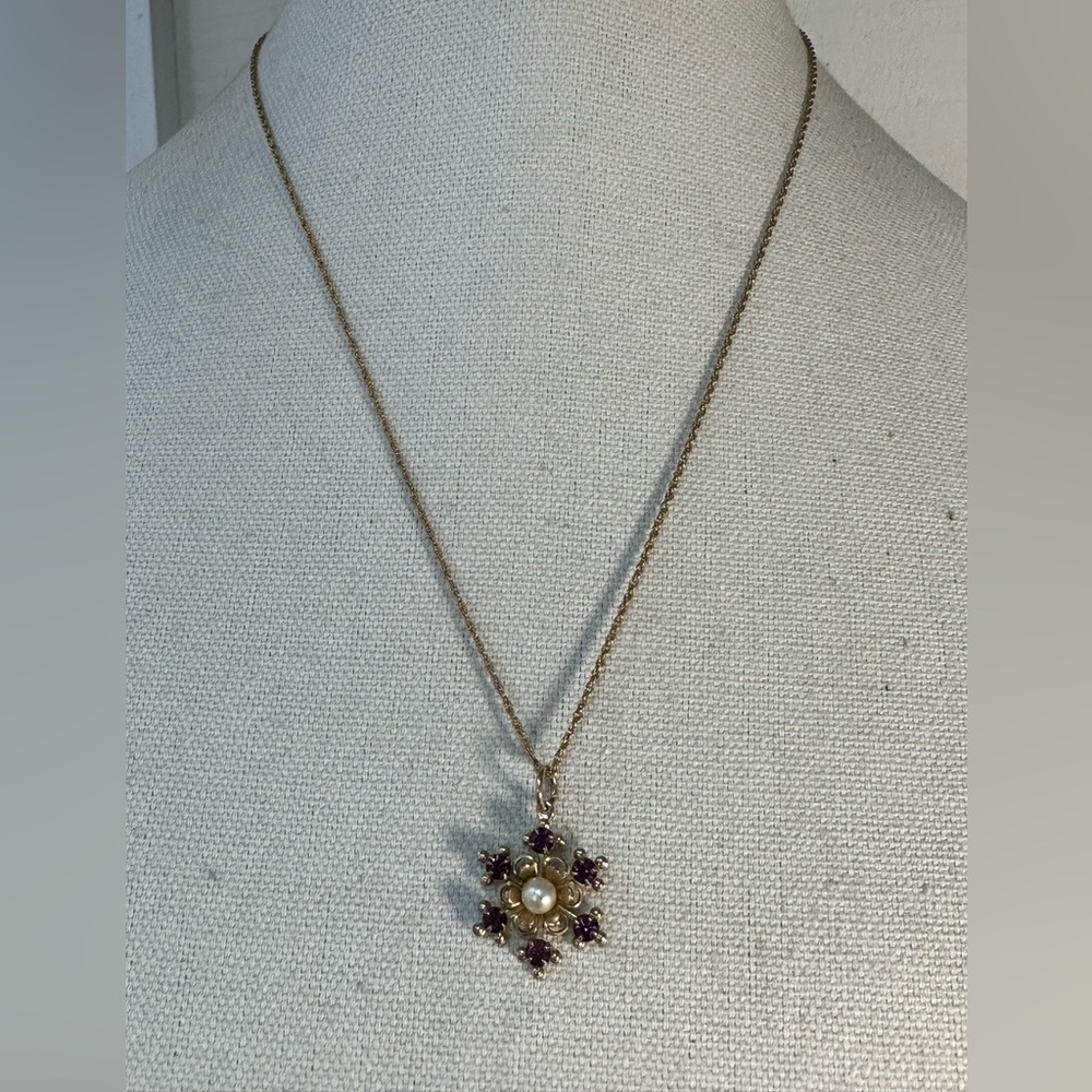 Dainty purple stone 14kGF snowflake necklace